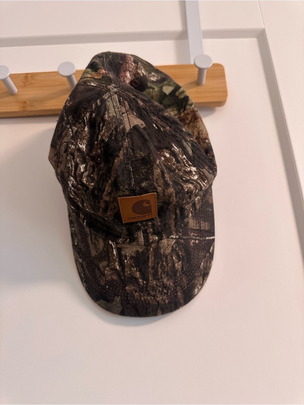Carhartt Kids Camo Cap with Brown Leather Logo Patch - Green/Brown/Black